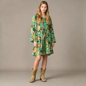 $ 398 Neu ohne Etikett Johnny Was Tulum entspanntes Minikleid Stufen Blumenmuster türkis mehrfarbig Gr. S - Bild 1 von 12