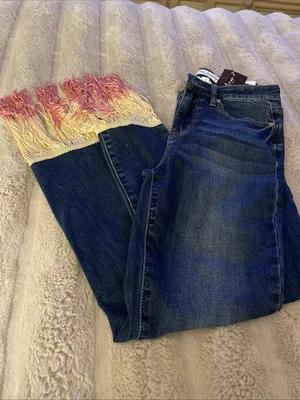 Mashed Potatoes 牛仔裤女式 1 24 The Ruby Lou 中腰紧身破旧条纹 — 第 1/4 张图片