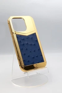 24K GOLD LUXUS iPhone V - PLAIN BLUE OSTRICH BODY LEATHER EDITION - Bild 1 von 2