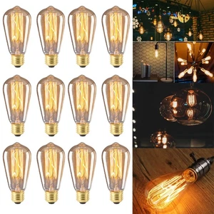 12×Vintage E27 Edison Bulb,Retro Light Bulb ST64 Antique Screw 40W Bulb dimmable - Picture 1 of 18