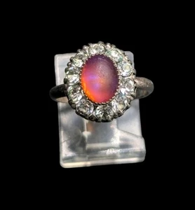 Anello Vintage Argento Sterling Ovale Draghi Respiro Vetro Strass Trasparente Misura 6 - Foto 1 di 19