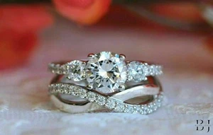 2.50 Carat Round Cut Moissanite Twisted Wedding Bridal Ring Solid 14K White Gold - Picture 1 of 9