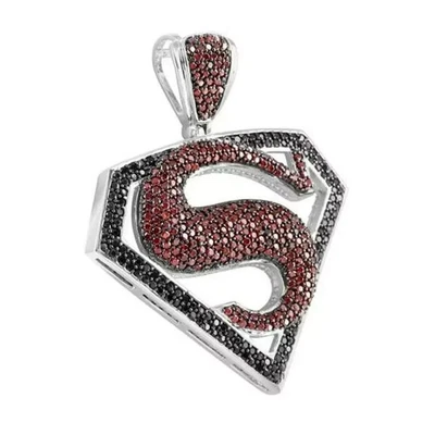 4Ct Round Cut Lab Created Ruby Men's Superman Pendant 14k White Gold Finish - Image 1 of 3