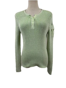 Top Henley acanalado verde de colección años 90 para mujer talla S grunge preppy Y2K   - Imagen 1 de 8