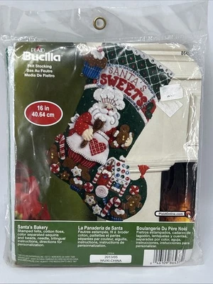 Kit de meia de feltro xadrez Bucilla Santa's Bakery #86437 16" NOVO 2013 - Imagem 1 de 2