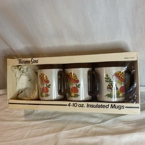 Set Of 3 Vintage 70s Merry Mushroom Thermo Serv Plastic Mugs Sears Unused - Picture 1 of 4