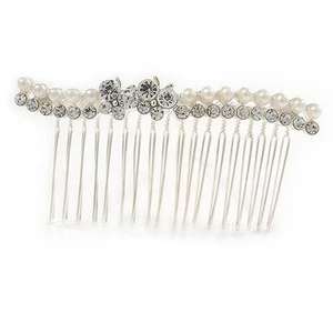 Bridal/ Wedding/ Prom/ Party Silver Tone Clear Crystal, Simulated Pearl, Double - Picture 1 of 6
