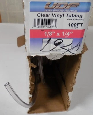 Tubo de vinilo transparente UDP 1/8" ID x 1/4" OD, productos ultra dinámicos - por 5 pies Foto 1 de 4
