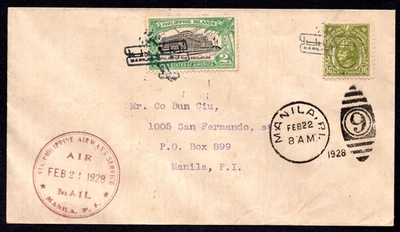 US PHILIPPINES 1928 PHILIPPINE AIRWAY SERVICE MAIL TIED MANILA DUPLEX  & FANCY - Image 1 of 2