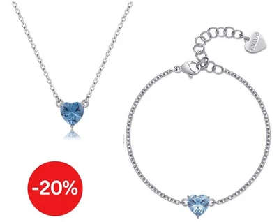 Set Donna Sagapo Collana + Bracciale Cuore Azzurro Acciaio SDZ59 SDZ70 - Immagine 1 di 4