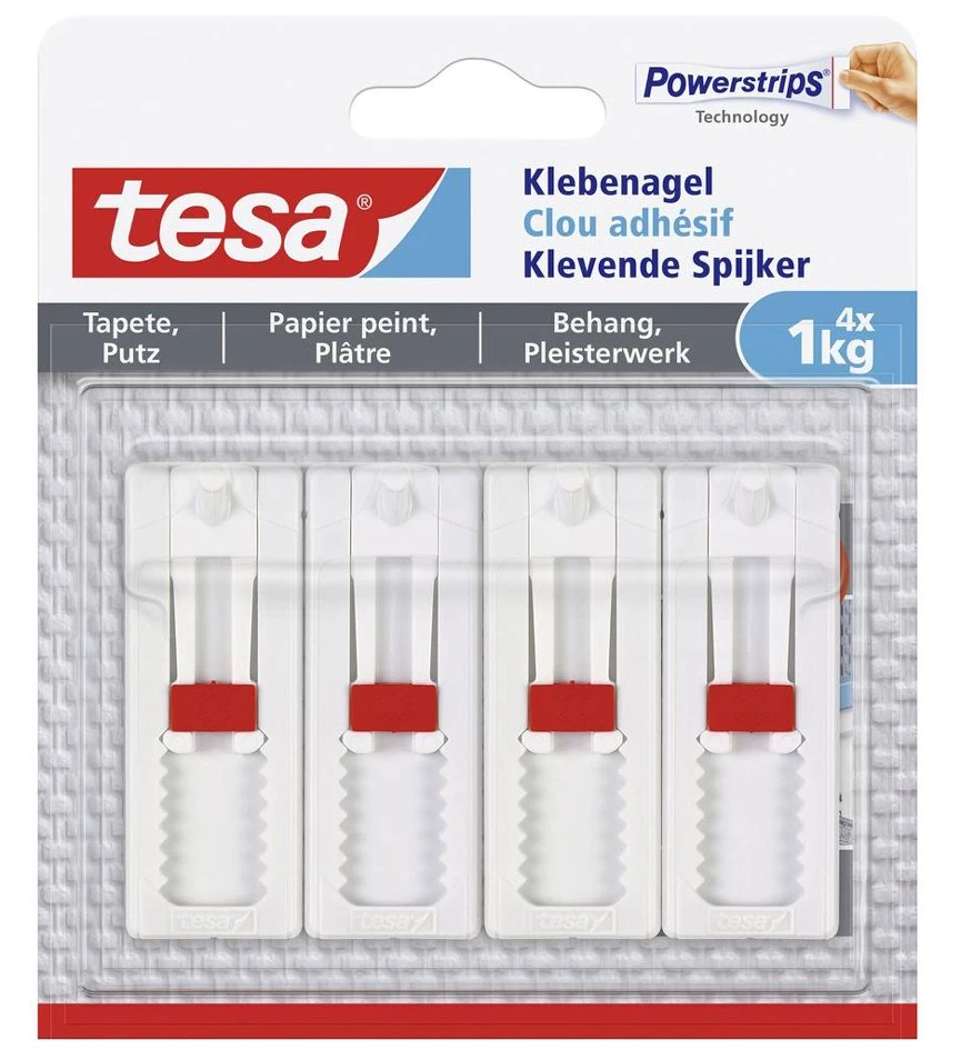 tesa Powerstrips Klebenagel für Tapete und Putz 1,0 kg 4 Nägel + 6 Strips - Bild 1 von 1