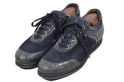 Tênis ZILLI camurça + crocodilo azul sapatos UK11 / US12 /45 sapatos masculinos autênticos - Imagem 1 de 4