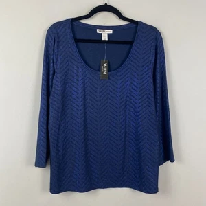 White House Black Market Outlet U-Ausschnitt Top Gr. L blau Glitzer Chevron - Bild 1 von 11