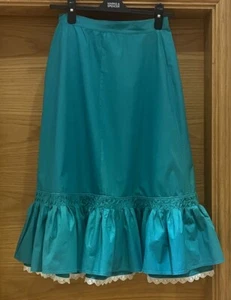 Harrods Vintage Made To Order Bohemian Style Green Skirt With Lace Trim W28” - Picture 1 of 12