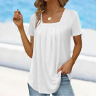 Uk Womens Pleated Swing T-Shirt Blouse Summer Loose Tops Plus Size Holiday Tee