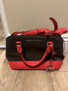 Michael Kors Savannah Satchel, Brown with Red accent & gold hardware