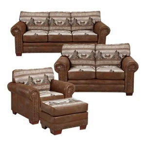 American Furniture Classics Alpine Lodge 4-piece Microfiber Sofa Set in Brown - Picture 1 of 8