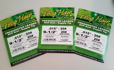 3x Cabello de Rana Agua Dulce Líder Cónico Rígido Culo/Punta Flexible 20# X 9.5 Pies 0.015" Foto 1 de 3