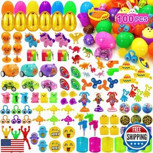 [ 6 Surprise Golden Egg ] 100 PCS Easter Prefilled Eggs with Assorted Toys,10 - Picture 1 of 5