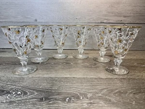 VTG Libbey Royal Fern Seville 8 Oz Water Goblet Gold Barware 5.5”~set Of 6 - Picture 1 of 9