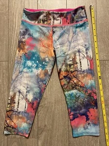 Onzie Capri Leggings Girls 7 8 Pants Cropped Forest Fall Trees Leaves Pink White - Picture 1 of 5