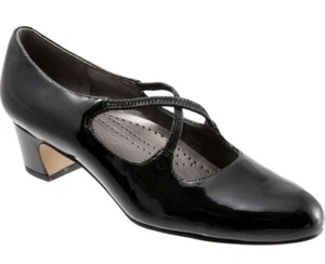 Trotters Black Patent Leather Jaimie Cross-back Pump Womens 8 Slim Shoe New - Picture 1 of 5