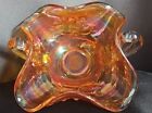Vintage Marigold Fenton Glass Bowl With Ruffles And 2 Handles