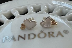 Authentic Pandora Luminous Hearts Stud Earrings #290697MOP - Picture 1 of 10