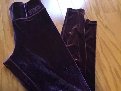Victoria’s Secret PINK Purple Velour Logo Flat Yoga Leggings LARGE - Image 1 of 2