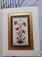 Mughal Poppy flower with butterfly miniature painting Indian art 