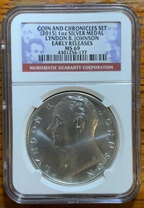 2015 Coin and Chronicles Set L.B. Johnson Silver Medal NGC MS69 ER. Has Spots. - Picture 1 of 2