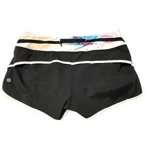 Lululemon Speed Shorts Black Graffiti Paint Splatter Print Wet Dry Warm 8 - Picture 1 of 5