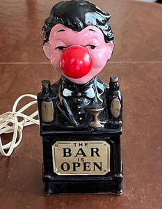 1950s Vintage THE BAR IS OPEN - BARTENDER RED NOSE LAMP Japan Works Redware 8.5” - Picture 1 of 8