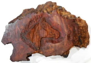 Hand Carved Horse Head Portrait On Redwood Slab Artist Signed 1981 - Picture 1 of 8