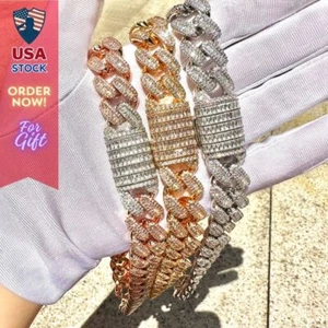 Cuban Miami Chain Luxury Iced Out 15mm Baguette Necklace Men's Teen Hip Hop New - Picture 1 of 8