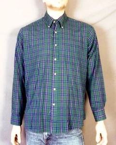 vintage 70s 80s McGregor Contemporary Green Plaid OCBD Shirt Oxford Collar sz L - Picture 1 of 3