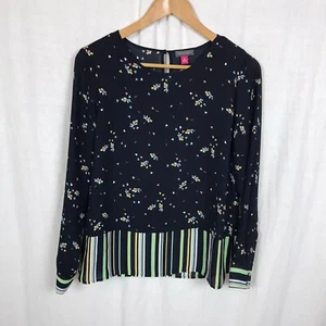 Vince Camuto Women's Whimsical Petal Stripe Hem Top Long Sleeve Shirt Size XS - Picture 1 of 7