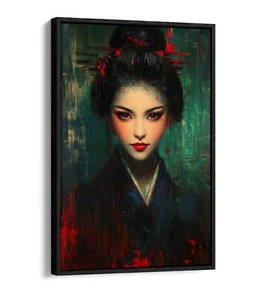 HERMOSA GEISHA MUJER FRESCA OSCURO VANGUARDISTA EFECTO FLOTADOR LIENZO ARTE DE PARED IMPRESIÓN FOTOGRÁFICA - Imagen 1 de 12