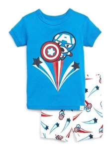 Captain America Superhero Short-Sleeved Pajama Shorts Set, Size 4 - Picture 1 of 1