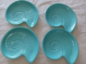 Beach Coastal Shells Nautical blue green melamine Precidio plates spiral shell - Picture 1 of 3
