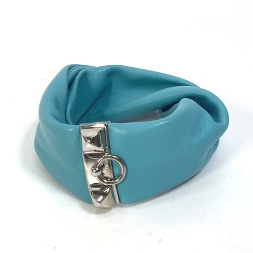 HERMÈS HERMES Medor Torsado petit h Bracciale Pelle Blu Chiaro ArgentoHardware