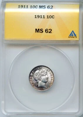 Moeda de dez centavos de prata 1911 10c MS 62 ANACS # 4138550 + bônus - Imagem 1 de 2