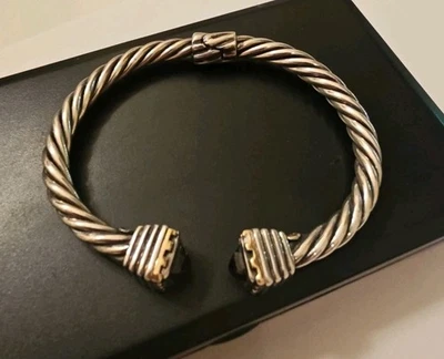 Vtg Samuel Benham 925 Silver & 14k.Gold Amethyst Hinged Cuff Bracelet  6.25” - Image 1 of 4