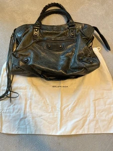 Balenciaga City Shoulder Bag 115748 Leather Black Dark Gray with Dust Bag - Picture 1 of 15