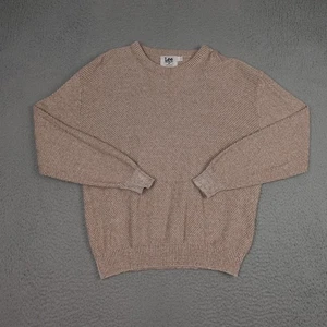 Vintage Lee Sweater Mens Large Brown Tan Knit Cotton Crewneck Made In USA 90s - Picture 1 of 11