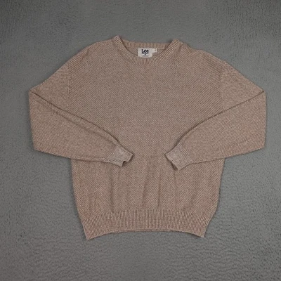 Vintage Lee Sweater Mens Large Brown Tan Knit Cotton Crewneck Made In USA 90s - Image 1 of 4