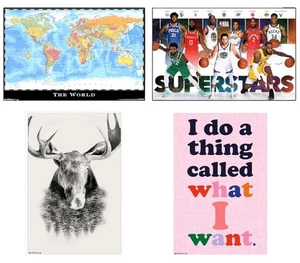 22" x34" Wall Poster Set NBA Superstars World Map Moose Woods Sassy Saying - Picture 1 of 6