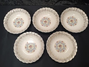 Juego de 5 cuencos de cereal Limoges patrón lírico, flores azules rosa amarillas, oro 22k - Imagen 1 de 6