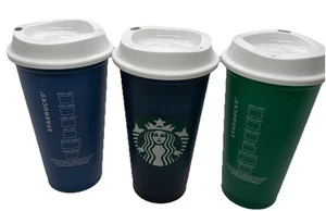 STARBUCKS Set of 3 Coffee Tumbler Reusable Plastic Cup 16oz Travel To Go Lids - Picture 1 of 4