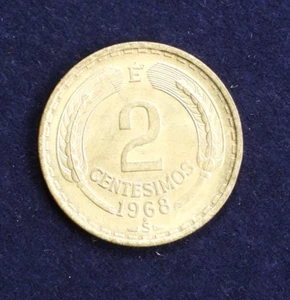 1968 Chile 2 Centesimos Aluminum-Bronze Coin KM 193 - Picture 1 of 4